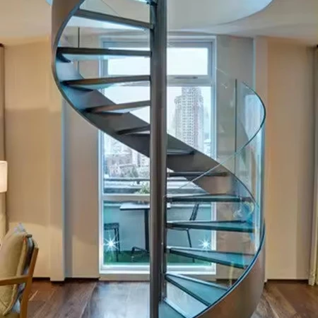 CBMmart Curved staircase spiral indoor staircase wood metal tread for villa house hotel luxury simple free design