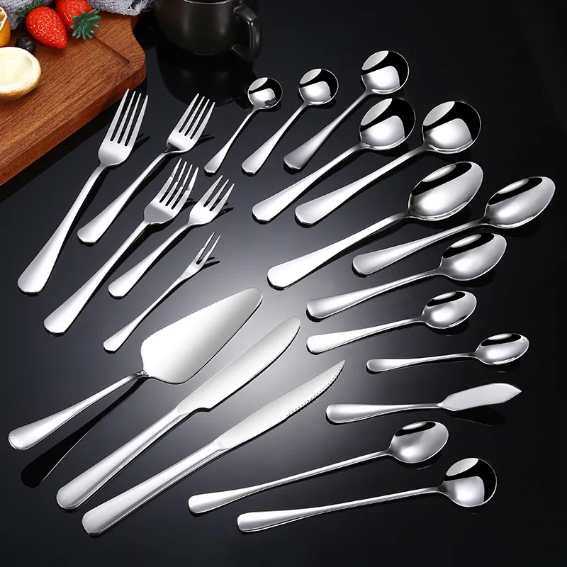 Wholesale Logo Printing Customization Stainless Steel Fork Knife Spoon Set 18/10 Restaurant Dining Metal Tableware