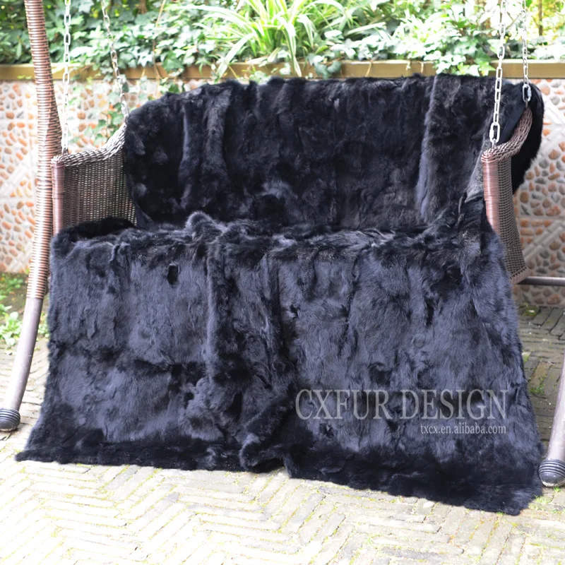 CX-D-11C Patchwork Home Decor Real Rabbit Fur Throw Blanket Shawl