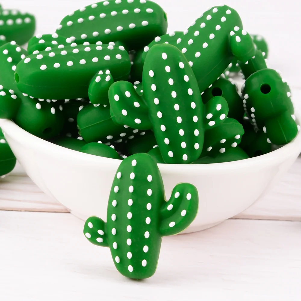 Low Moq Wholesale Food Grade Custom Silicone Beads Bpa Free Soft Baby Teething Silicone Cactus Bead For Keychain Pacifier Chain