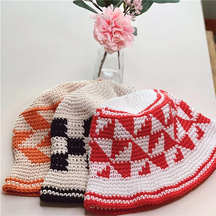 Customizable Cheap Breathable Solid Color Light Board Short Brim Knitted Bucket Hat Handmade Crochet Bucket Hat