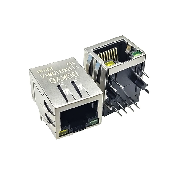 DGKYD PCB Mount LED transformer RJ45 modular jack rj45 connector 21.1mm 100Mb RJ45 Single Port Connector With Transformer PBT
