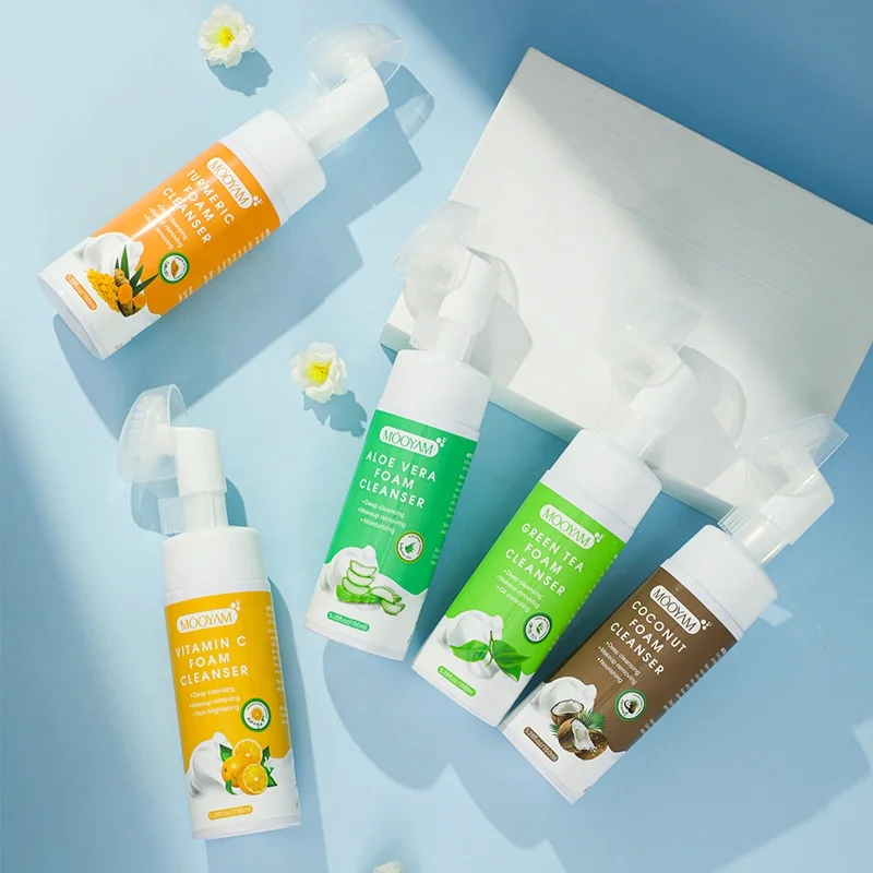 Private Label Foaming Acne Face Wash with Brush Makeup Remove  Cleansing Mousse Deep Cleansing  Bubble Facial Cleanser