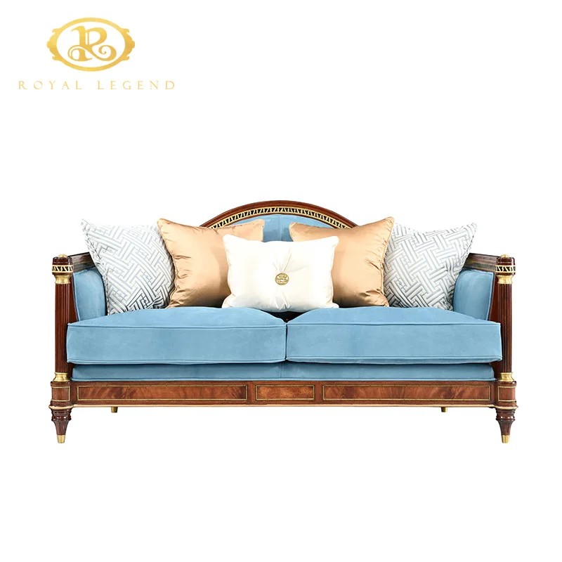 Hot Sale Leather Mahogany Wood Carving Classical Furniture European Luxury Antique Sofa Set Furniture