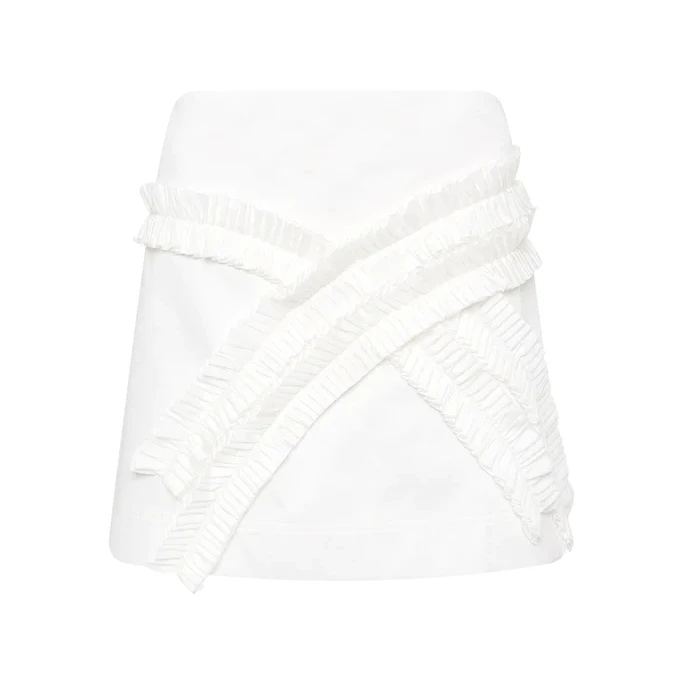 OEM new design women summer cotton skirt asymmetrical raw-cut ruffle frill  mini skirt STK2439A