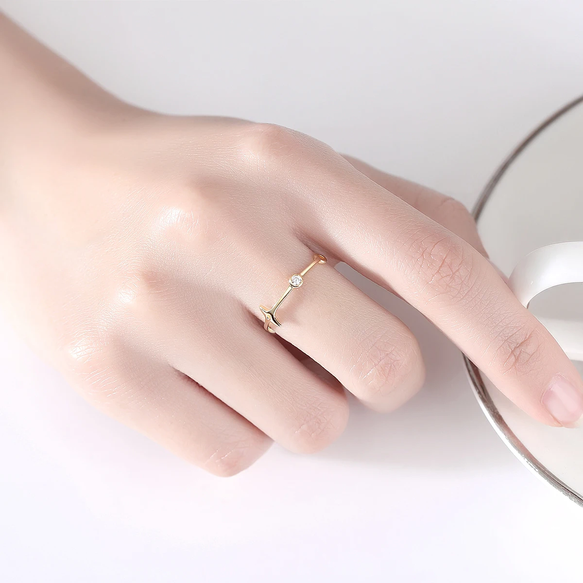 CZCITY Lady Star 18K Silver 925 Jewelry Wedding Cubic Zirconia Pave Trendy S925 Diamond Thin Gold Ring