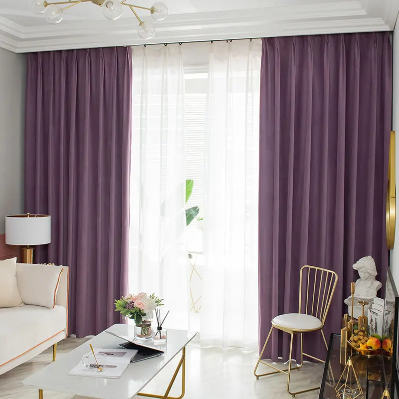 Fashion Modern American Style Stock Already Made Blackout Fabric Cardamom Purple Crushed Velvet Window Curtains For Living Room