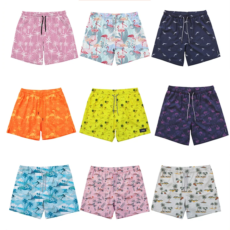 wholesale men swim trunk custom polyester 5 inch inseam summer shorts men swim trunks for adults beach shorts for men