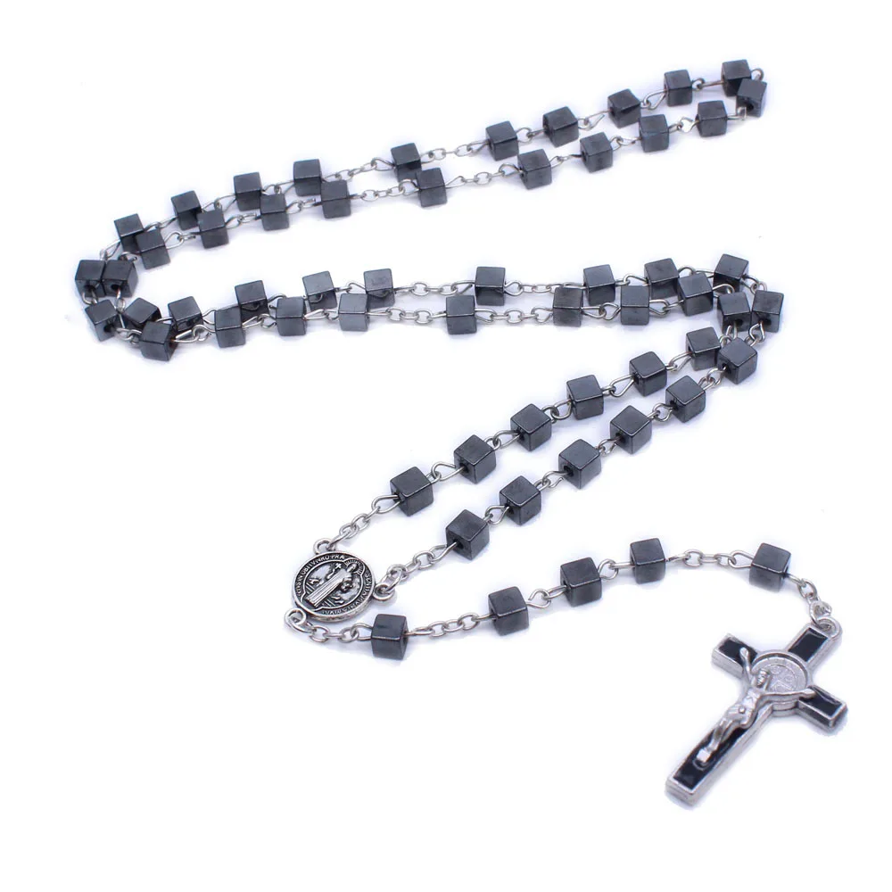 Wholesale Catholic Rosary Necklace Square Cross Necklace Religious Jewelry Rosary Necklace for Men Women