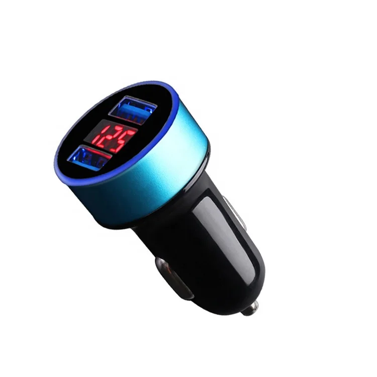 
High Quality Car Phone Charger 5V 2.4A Dual USB Port LED Display Quick Car Charger 