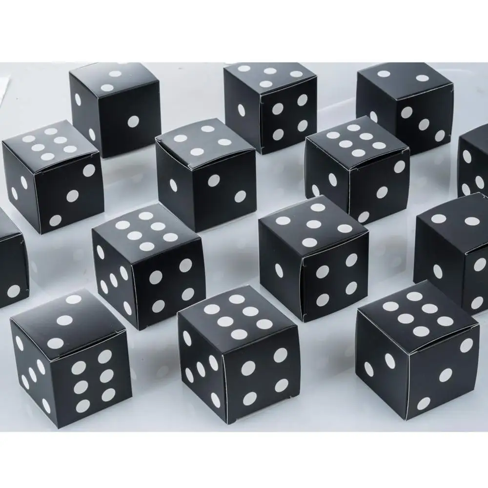
Black Dice Favor Box Bulk 2x2x2 inches with Black Ribbon, Casino Party Decoration 