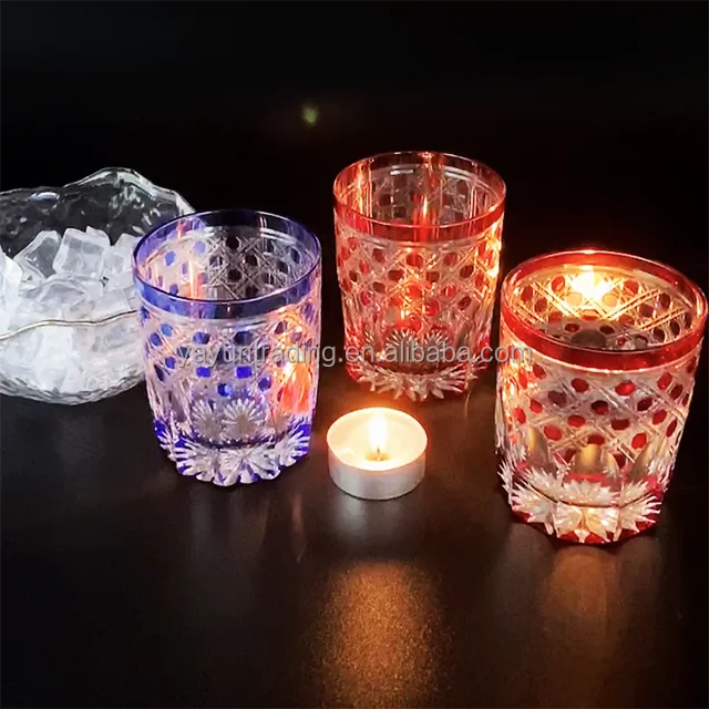 Bohemia style hand engraved design custom design 7oz juice cylinder wine glass tumbler glass whisky cup overlay