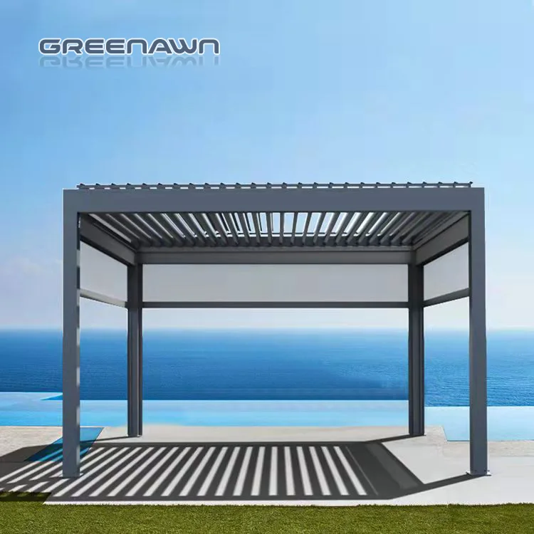 Terrace roof garden gazebo metal aluminium pergola bioclimatic with RGB light