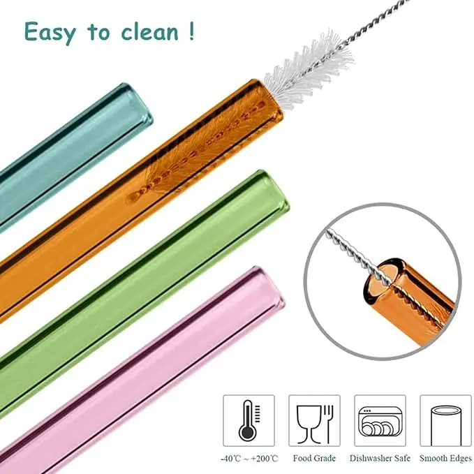 Colorful 7.9in x 8mm Design Reusable Glass Straws Cute Fruit Party Favors Decorations Summer Beach Birthday Bar Accessories