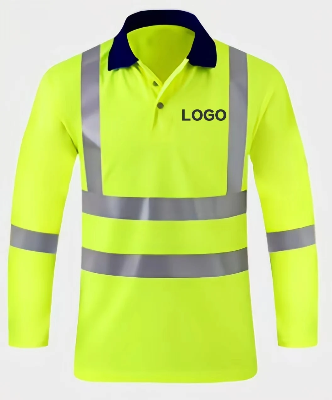 Custom Mesh Quick Dry  Breathable Reflective Safety Fluorescent Green Orange Road Construction Building  Long Sleeve Polo Shirt