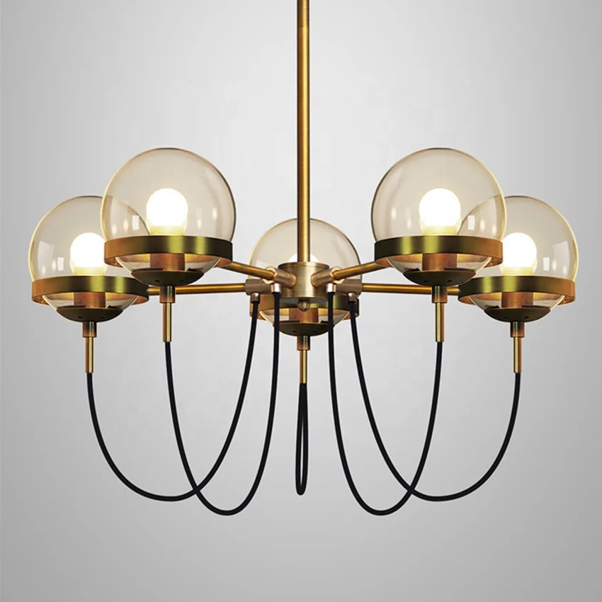 American Style Decorative Gold Bracket Amber Glass 8 lights Chandelier Pendant Lamp for Home