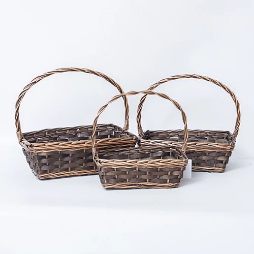 Woven Harvest Basket Wicker Flower Basket for Storage Picnics Easter Organizing Medium Wicker Basket with folding Handle