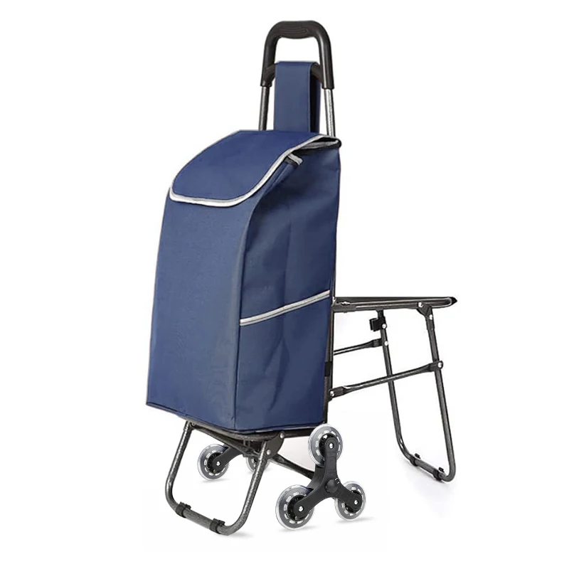 Lightweight folding shopping trolley bag with seat supermarket shopping cart