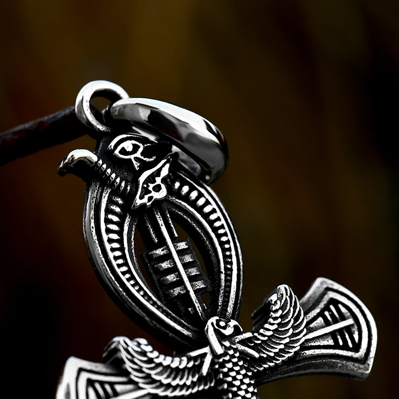 SS8-803P Egyptian Cross of Life Scepter Pendant Eagle Necklace Punk Jewelry For Men Wholesale