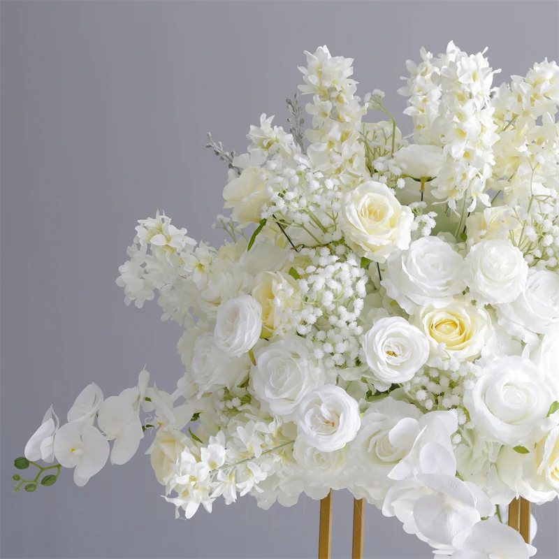 WG230028 Luckygoods custom made white rose silk table centerpiece flower display wedding table decoration flower with stand