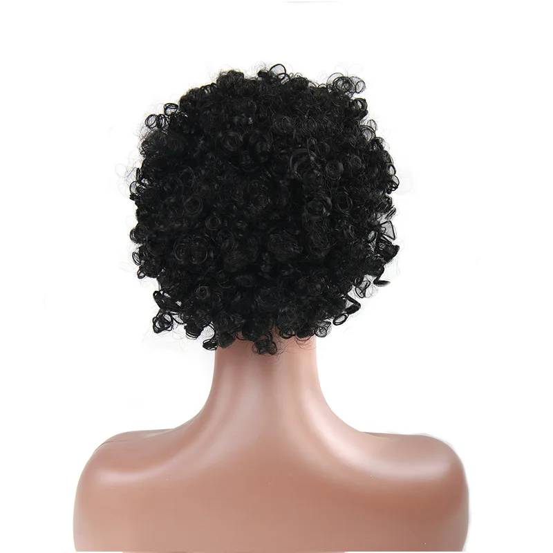 Ponytail And Bangs African Wave Curls Wigs for Black Women Kinky Curly Afro Short Synthetic