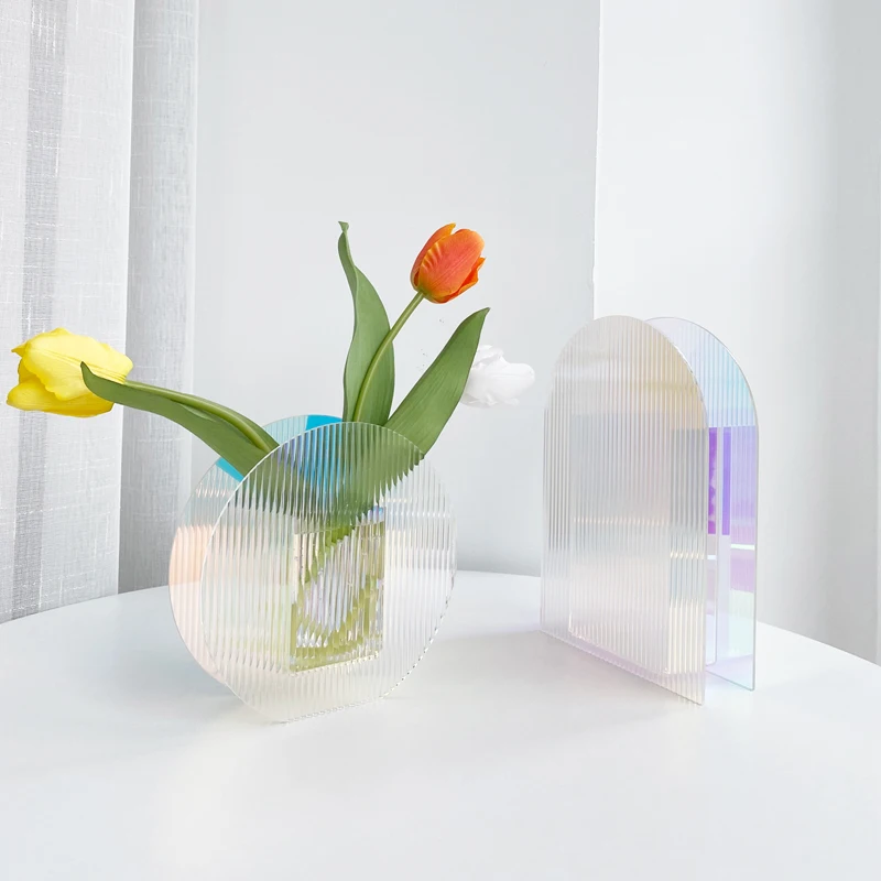 Home decoration acrylic vase nordic flower modern iridescent acrylic vase