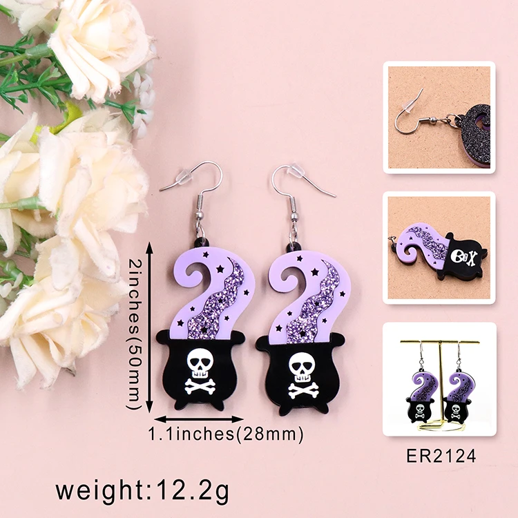 MD105ER2124 1pair New product CN Drop Witch Cauldro skull TRENDY halloween Acrylic earrings Jewelry for women