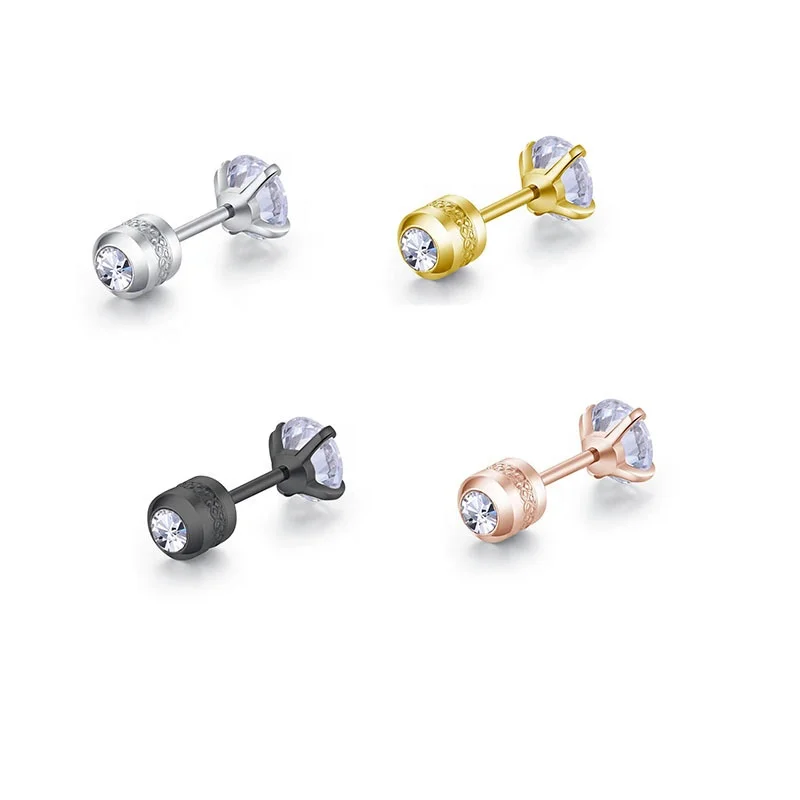 1 piece Medical Stainless Steel Crystal Zircon Ear Studs Earrings Tragus Cartilage Hypoallergenic Screws Piercing Jewelry