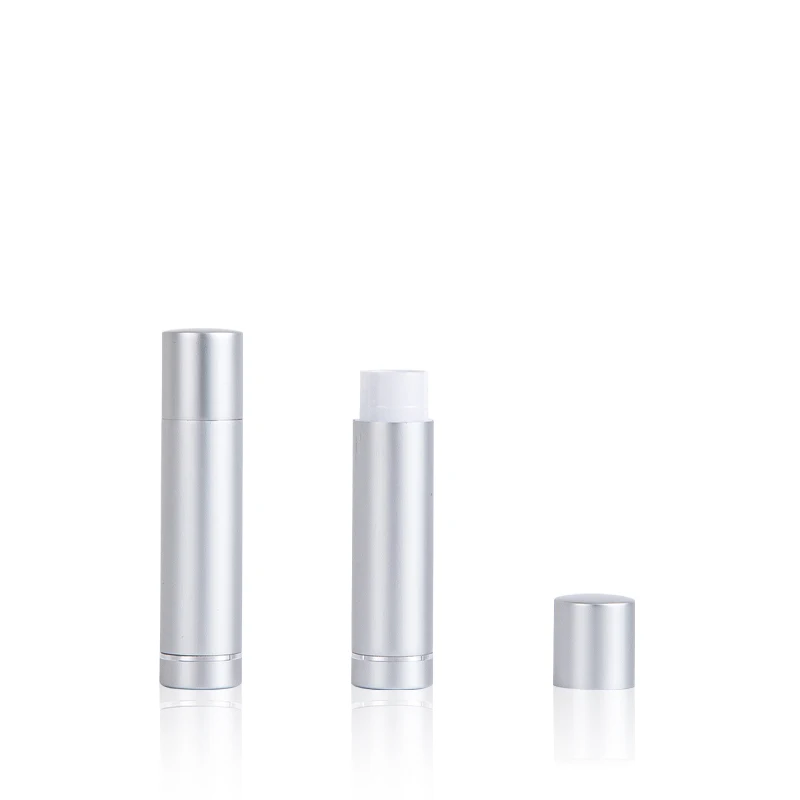 premium aluminum shell metallic matte silver 4.5g empty twist up lip balm container with applicator