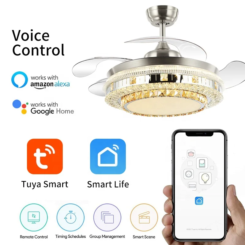 735A Luxury crystal ceiling fans Remote Control 42inch invisible crystal ceiling fan