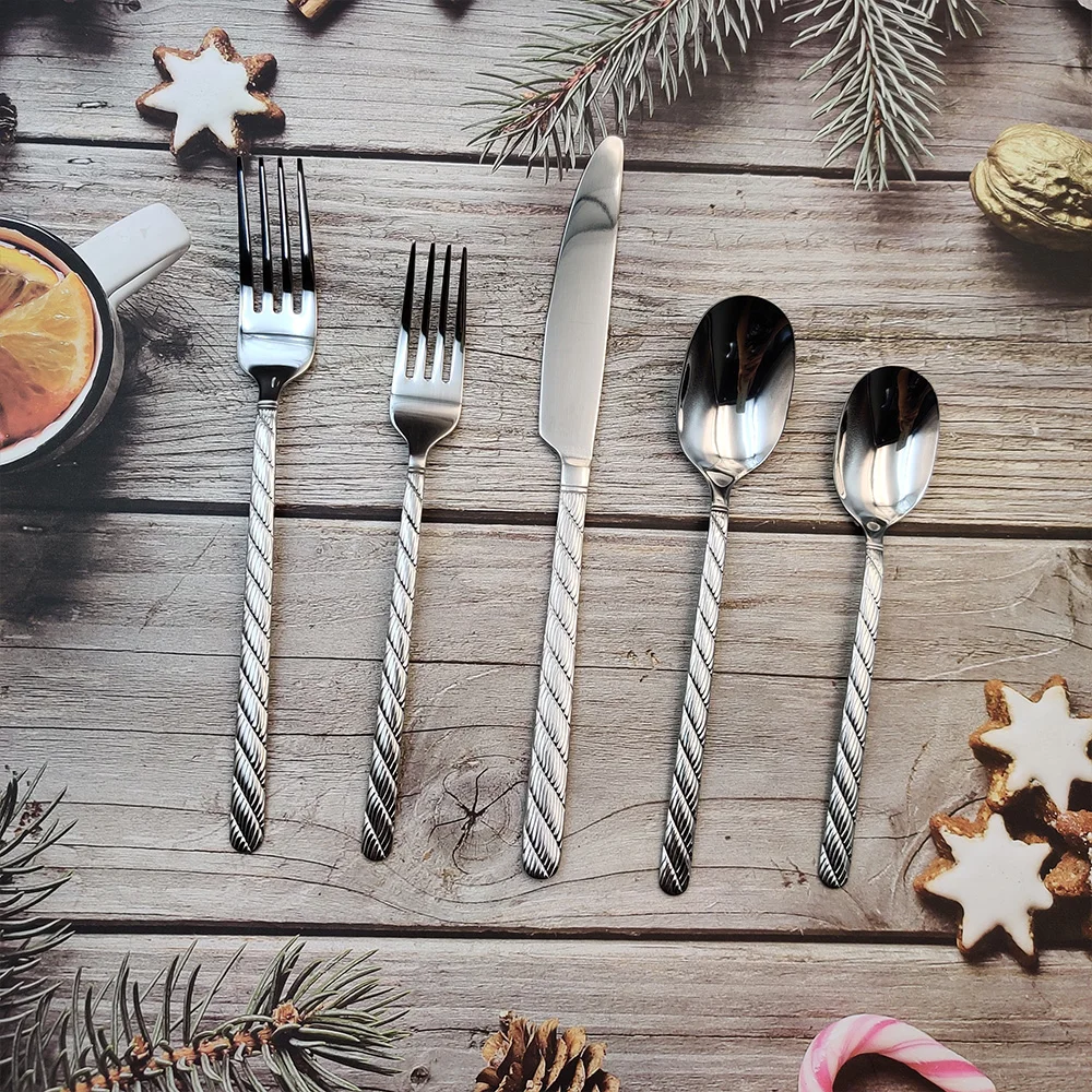 Luxury 5 Pcs Spoon Fork Knife Stainless Steel Luxury Tableware Dinnerware Cutlery Sets Flatware Sets