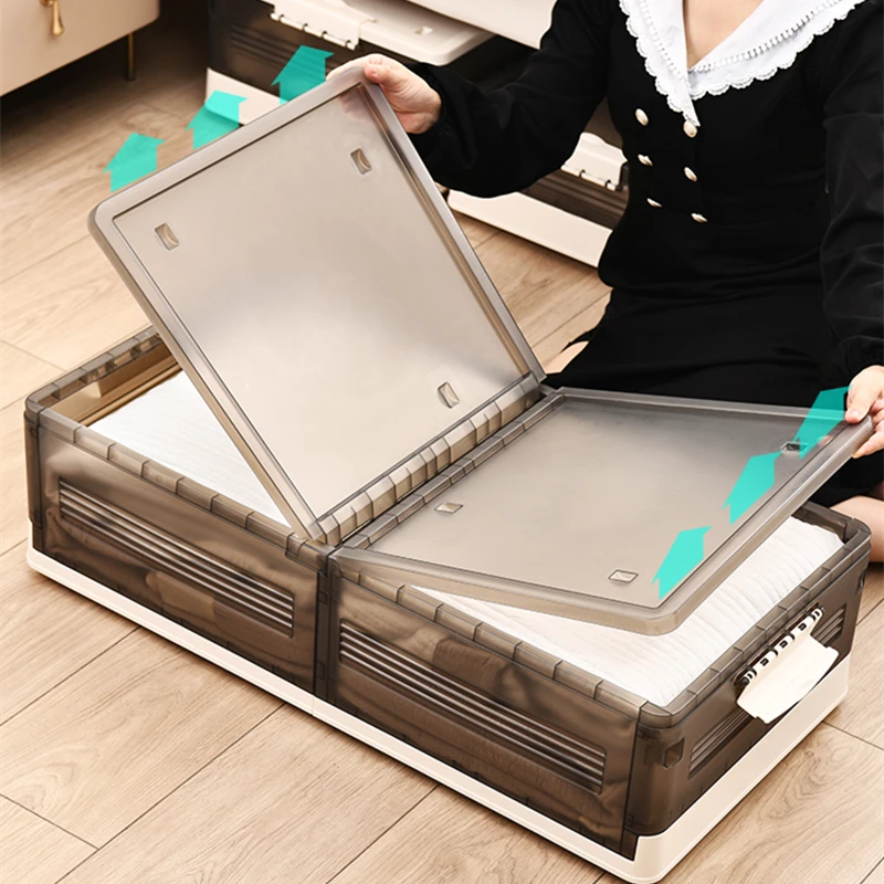 Foldable Plastic Storage Box with Wheels Under Bed Large Capacity Bedroom Clothing Organizer Contain Under Bed Organizer Bins