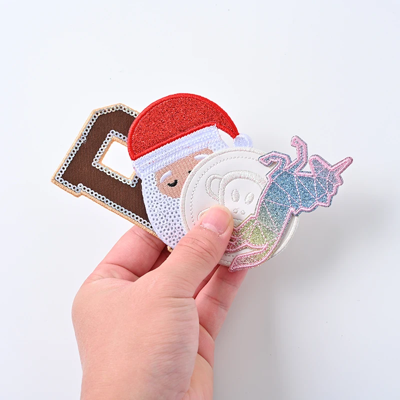 Custom sequin christmas patch iron On Chenille Embroidery Patches With Sequin