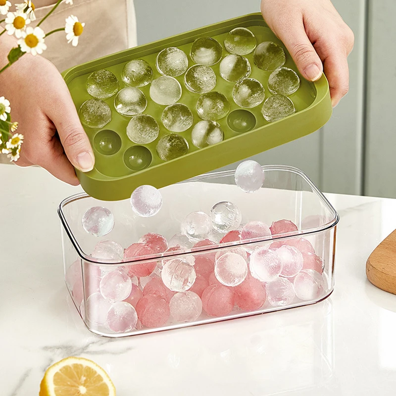 Многоразовая круглая форма для льда, прозрачный пресс, лоток для изготовления шариков для виски и льда с контейнером для хранения