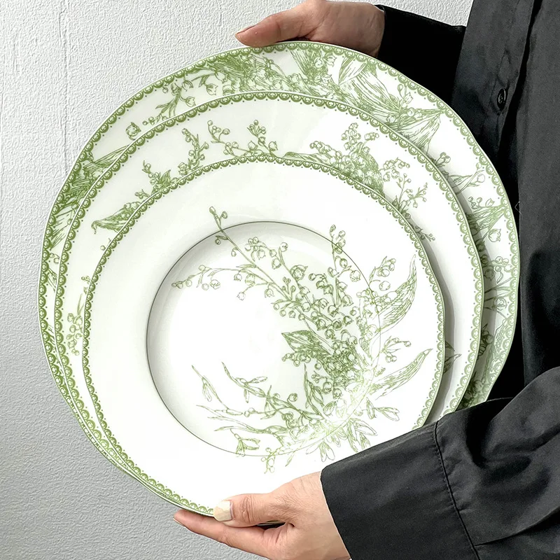 Wedding use ceramic dinner plate set light green flower printed wedding charger plates vintage
