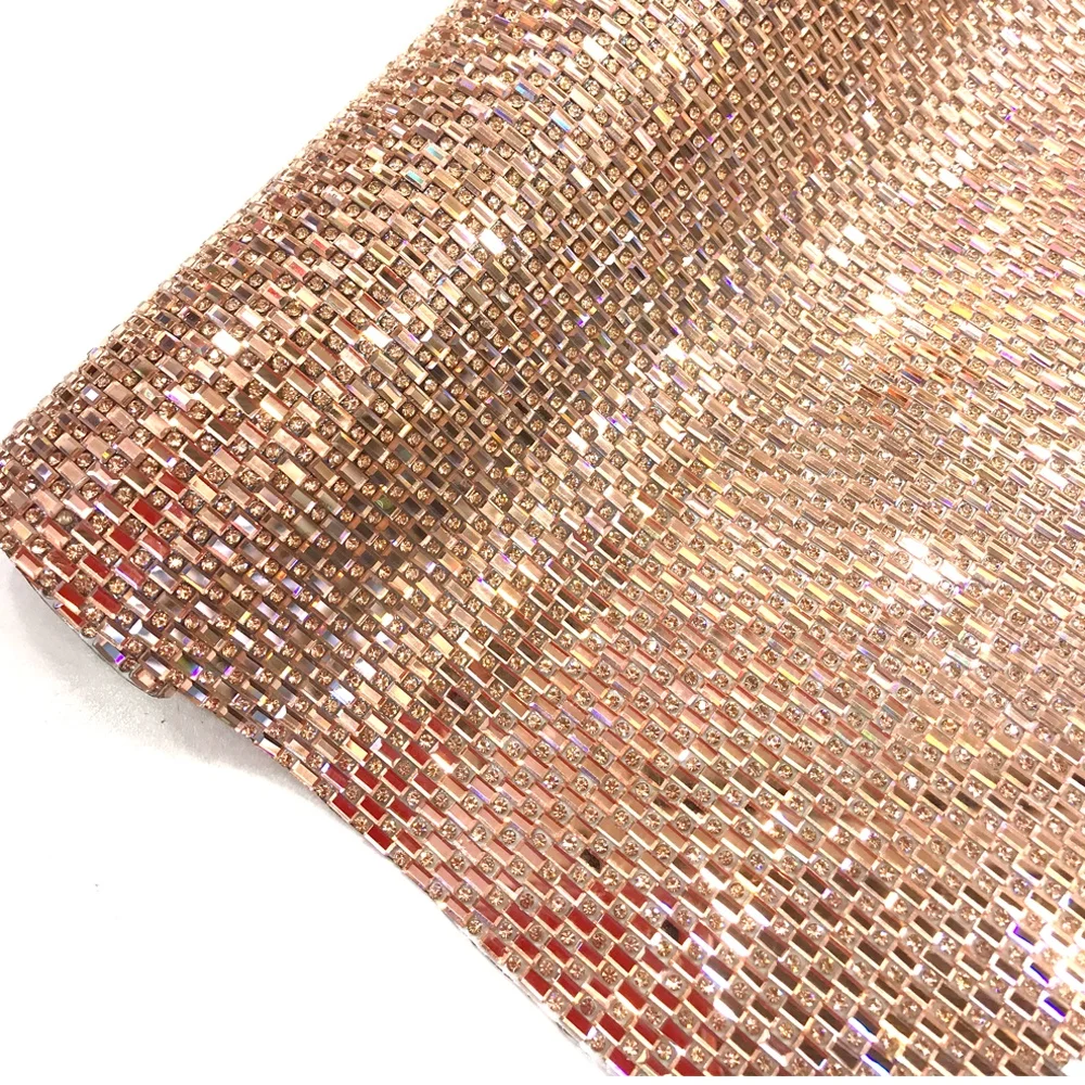 S199 Factory supply 24*40cm hot fix Lt Peach Glass stones crystal rhinestone mesh adhesive rhinestone sheets
