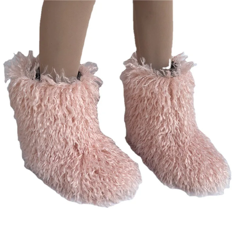 Mongolian women boots Furry colorful Winter shoes children girls warm Flat Casual non-slip footwear rubber faux fur snow boots