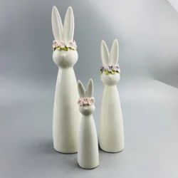 Original design flowers decor tall white ceramic rabbit figurines
