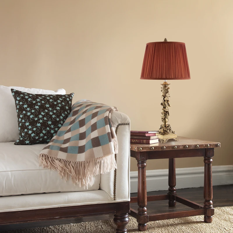 Decorative Bedside French Style Red Lamp Shade Antique Brass Table Lamps & Reading Lamps