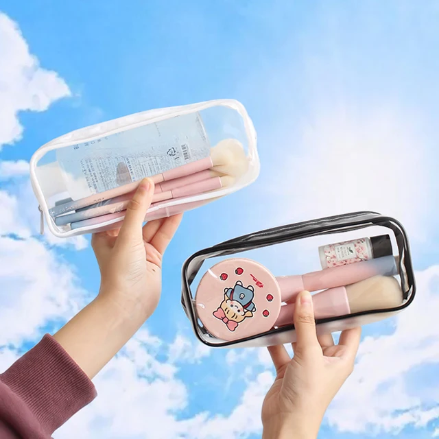 China factory pencil bag PVC square waterproof storage bag transparent pencil case pencil case