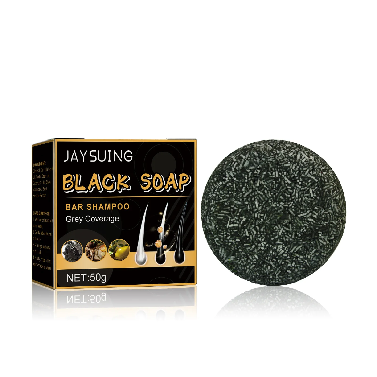 Natural 50g Polygonum Multiflorum Black Soap Hair Shampoo Grey Hair Treatment White to Black Hair Darkening Bar Shampoo Soap