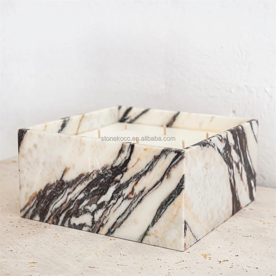 Stonekocc French Australia Calacatta Violet Marble Natural Stone Empty Candle Holder Cups Jar Room Vintage Ambiance ornament