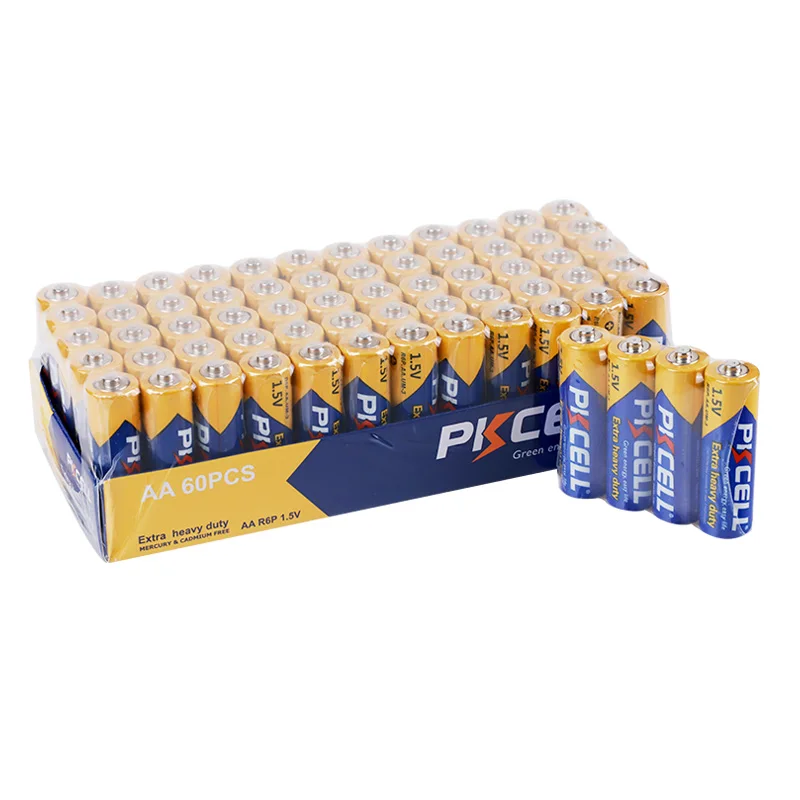 PKCELL Large packaging  Zinc Carbon dry Battery Type 1.5v um3 r6 aa heavy duty battery with 60 pcs per tray package