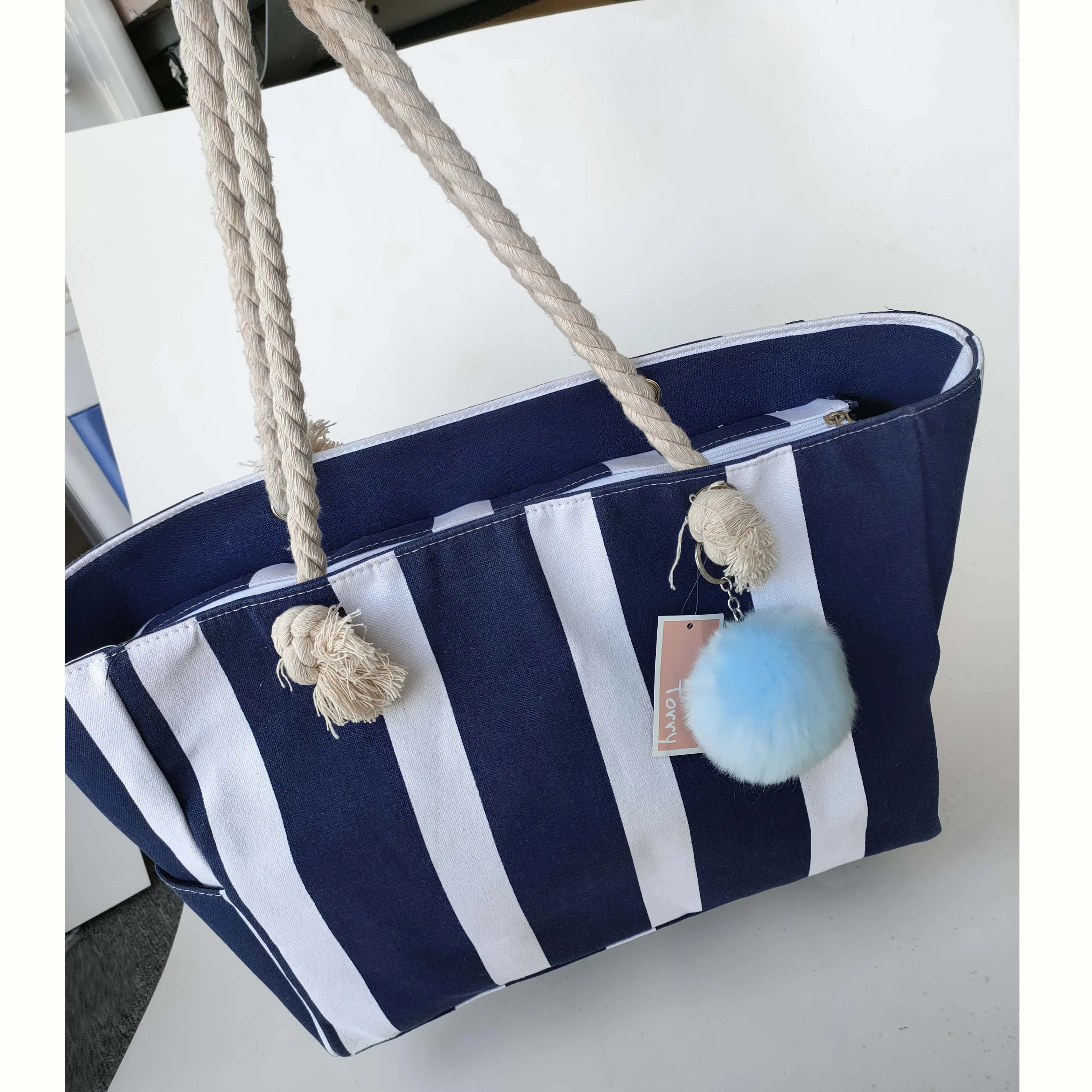 Designer Style Hand Bags Ladies Handbag Custom Stripes Shopping Canvas Tote Bag With Cotton Handles Beach Bag Women