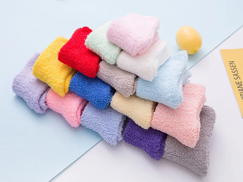 sleeping winter sock woman fluffy thick purple pink girls thermal Thickened Wool Cashmere Tube Terry socks cozy boys dolls socks