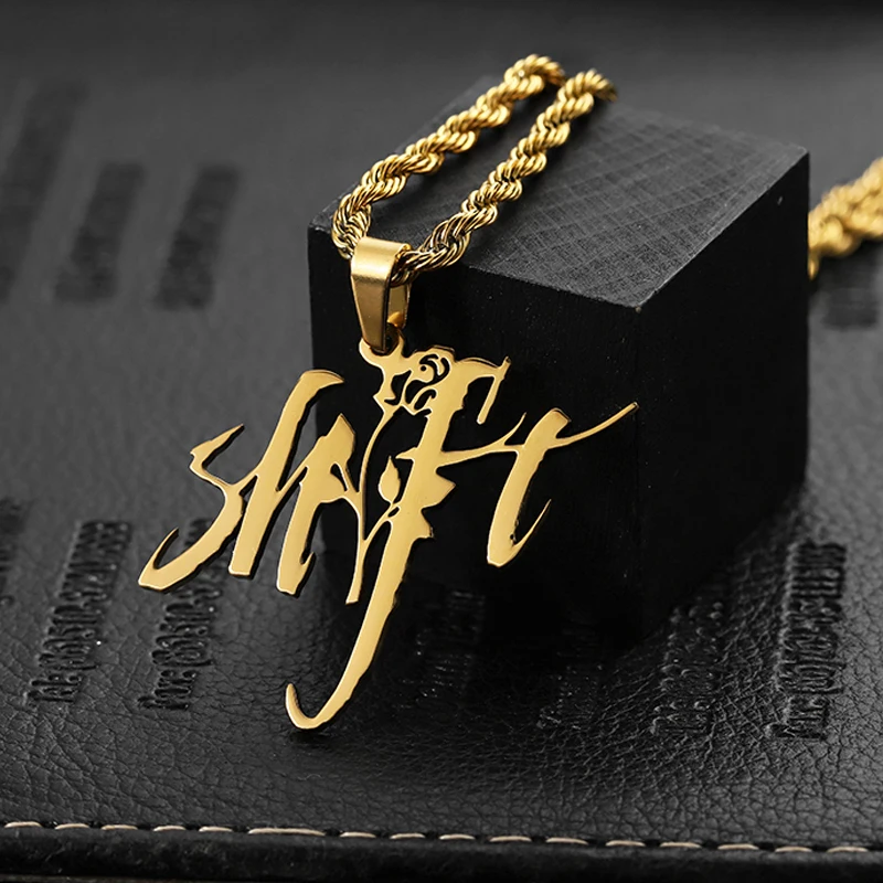 Cool Jewelry Custom 2D 3D Name Letter Logo Sliver Pendant Necklace Stainless Steel Man Necklace For Men With Cuban Link Chain