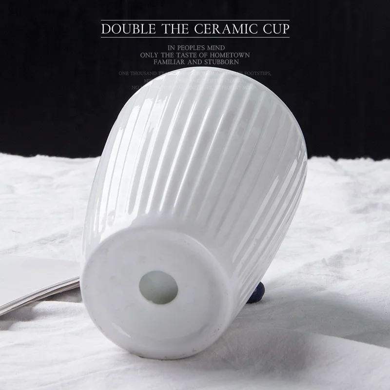 White ceramic coffee mug Relief vertical stripe cup white wine glass custom LOGO soup cup milk cup without handle