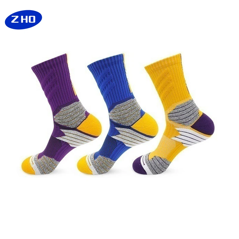 OEM Athletic Mid Calf Woven Ombre Plaid & Striped Pattern Sporty Basketball Ankle Support Socks Design
