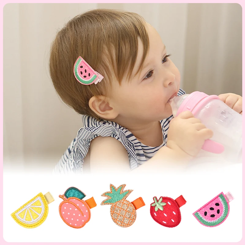 
61126 Cute Baby Girls Embroidery Fruit Hairgrips Fully Lined Alligator Hair Clip Accessories Decoration Covered Hairpin Cheap 