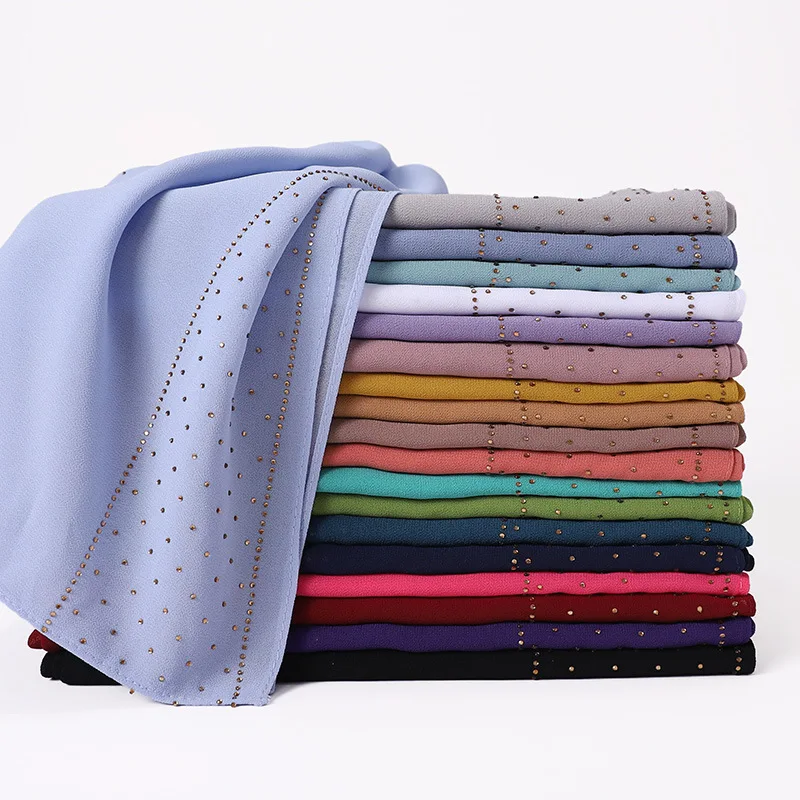 Chiffon gold Rhinestone Hijab Women Dubai Bubble scarf shawl plain jersey Scarves